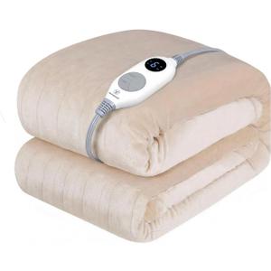 Westinghouse Electric Blanket Heated Throw, Super Cozy Soft Flannel 50"" x 60"" Heated Throw with 6 Fast Heating Levels & 2-10 Auto-Off, Machine Washable, ETL&FCC Certification, Home Office Use, Beige