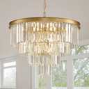 Gold Crystal Chandeliers Modern Crystal Chandelier 4-Tier Dining Room Chandelier Round Large Contemporary Crystal Pendant Hanging Ceiling Light Fixtures for Living Room Bedroom Foyer Entryway W24''