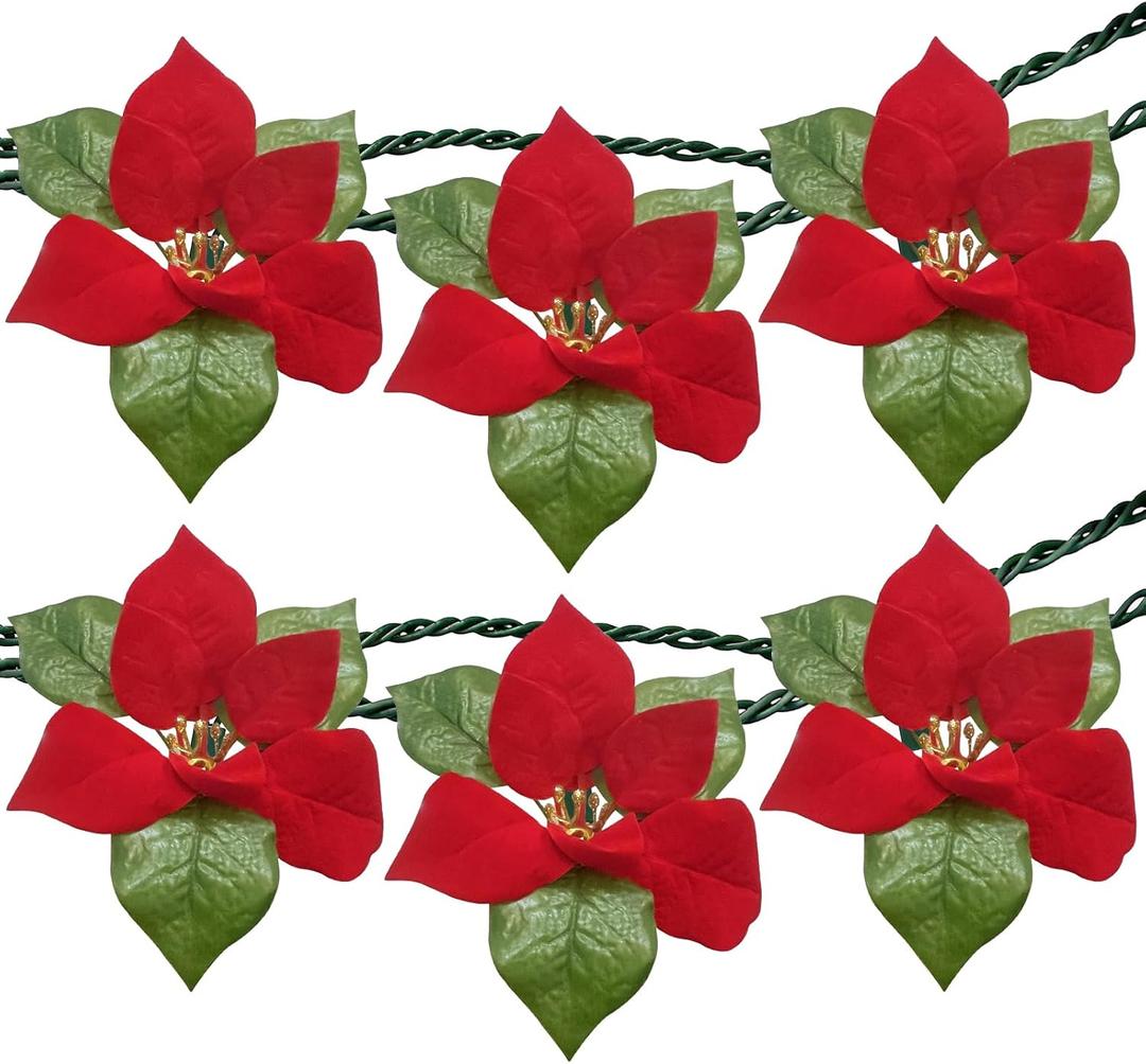 SUNSGNE 8.5FT LED Flower String Lights, Red and Green Christmas Flowers Lights with 10 LED Flowers Bulbs for Christmas Tree, Fireplace, Staircase, Walls