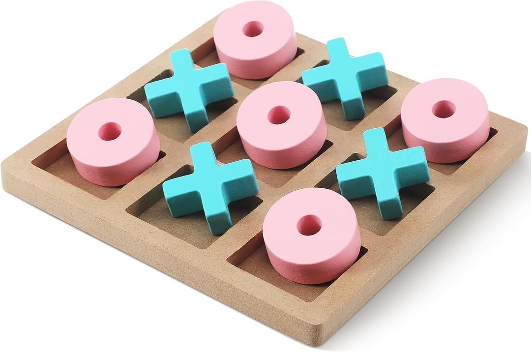 Seenelling Wooden Tic Tac Toe Game Tic Tac Toe Board Game 7 Inch Wood Board Table Top Living Room Decor Fun Family for Family Night Indoor Outdoor Party Adults Classic Travel (Pink Blue)