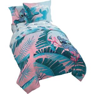 Jay Franco Disney Lilo & Stitch Floral Fun 7 Piece Full Bed Set - Includes Reversible Comforter & Sheet Set Bedding - Super Soft Fade Resistant Microfiber - (Official Disney Product)