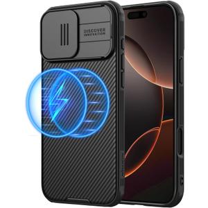 Nillkin Magnetic for iPhone 16 Pro Max Case, Upgraded Slide Camera Cover, Compatible with Magsafe, Slim Thin Phone Case for 16 Pro Max 6.9 inch, Black