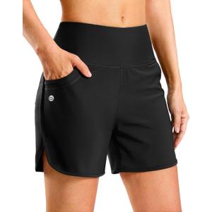 G Gradual Women's 3"/5'' High Waisted Swim Board Shorts with Pockets Liner Quick Dry Swimsuit Bottoms Bathing Suit for Women (Black, XS)