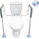 OasisSpace Toilet Rail - Medical Bathroom Safety Frame for Elderly, Handicap and Disabled - Adjustable Toilet Safety Handrail, 2 Additional Rubber Tips