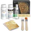 Gold Leaf Kit, Gilding Adhesive 200ml Set, Water Based Adhesive and Protective Varnish Whit Gold Leaf Sheet 100 pc, for Craft Supplies, Painting, Resin Arts Furniture and Decoration