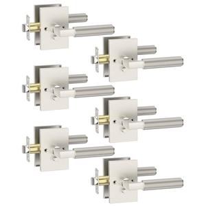 Asidrama 6 Pack Privacy Brushed Satin Nickel Door Handles, Door Lever with Door Knobs Indoor for Bedroom or Bathroom, Heavy Duty Door Handles Interior with Locks for Left Right Sided Doors