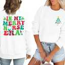 VILOVE Christmas Nurse Sweatshirt Women In My Merry Nurse Era Pullover Nurse Life Shirt Christmas Crewneck Long Sleeve Tops (White, XXL)