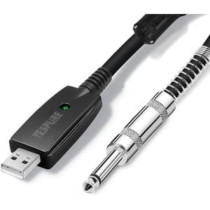 YESPURE USB Guitar Cable Connect Guitar to Pc for Musical Instruments USB Interface Male to 6.35mm 1/4" Ts Electric Guitar Connector Instrument Cable for Recording 2.8m/9.2ft (Black)