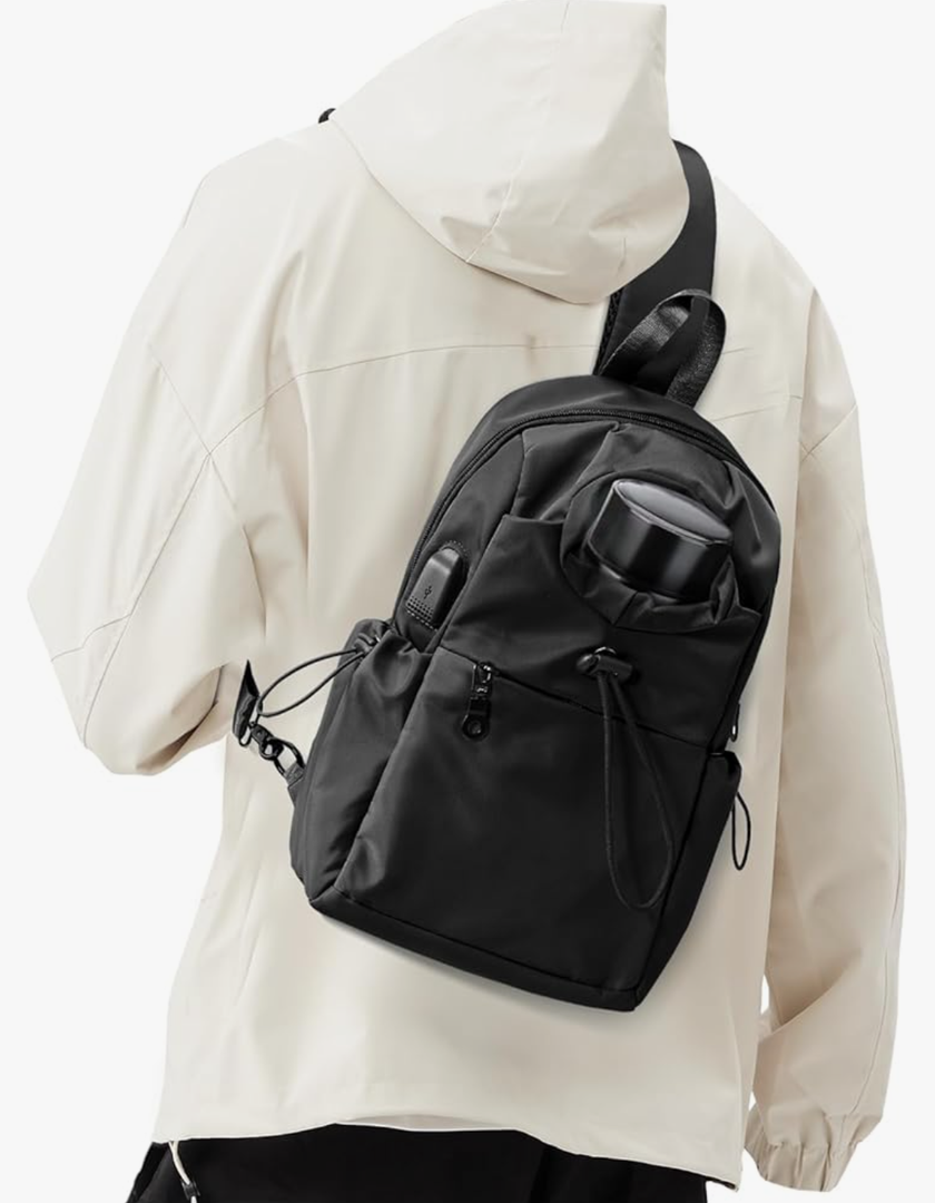 SEAFEW Black Sling Crossbody Bag for Men Women, Tactical Backpack Shoulder Daypack Mini Anti-Theft Cross Body Motorcycle Chest Bags, Small One Strap Fanny Back Pack for Casual Travel Hiking Sport Gym