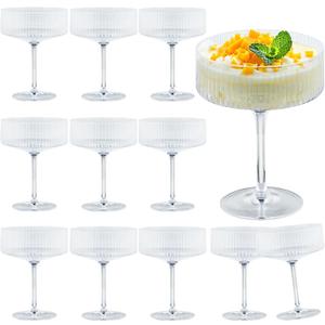 12 Pieces Martini Glasses 10.5oz Plasitc Ribbed Coupe Glasses Champagne Shatterproof Acrylic Vintage Cocktail Glassware Margarita Wine Glasses Disposable Cups for Parties Wedding Anniversary Bar Clear