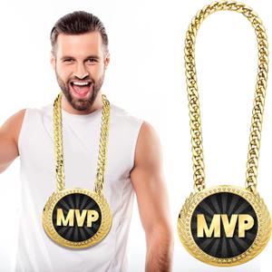 Tondiamo Sports MVP Turnover Chain Medal 6" Big Gold Champ Award Necklace Chain Baseball Basketball Football Soccer Softball Volleyball Sports Competitions Prize Gifts and Party Favors