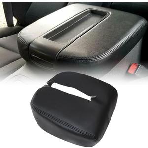 Leather Center Console Armrest Cover Skin Black Compatible with Chevy Silverado Avalanche Tahoe Compatible with GMC Sierra 2007 2008 2009 2010 2011 2012 2013 2014
