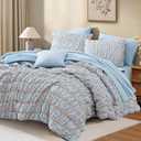 BLOOMHAVEN Queen Comforter Set  7 Pieces Blue Classic Puff Floral Bedding Sets for All Seasons, Shabby Chic Farmhouse Bed in a Bag Queen with Wildflowers Fluffy Comforter, Sheets, Pillowcases & Shams