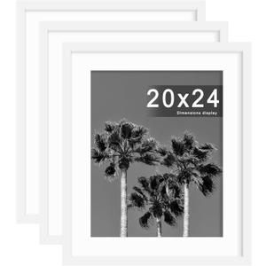 Abtgt 20x24 Picture Frame Set of 3, Display Pictures 16x20 with Mat or 20x24 Without Mat, Poster Frame for Wall Mounting Display, White
