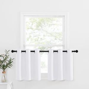 NICETOWN 50% Blackout Curtain Tiers Valances - Grommet-Top Design Room Darkening Window Treatment Drapes for Cafe & Dining Room Decoration, 2 Panels, 42W by 24L with 1.2 inches Header, Pure White