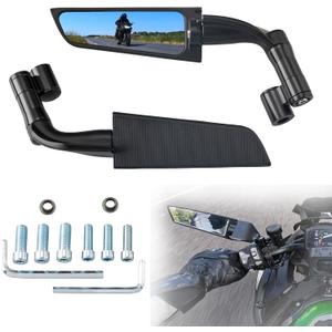 Xintre Racing Motorcycle Mirrors Stealth Wind Wing Side Mirror Double Rotating Rear View Mirrors Compatible with Kawasaki Z400 Z650 Z900 Z1000 Yamaha MT-07 MT-10 Duke 250 390 690 790 1290 (10mm, 8mm), 10.5x7cm