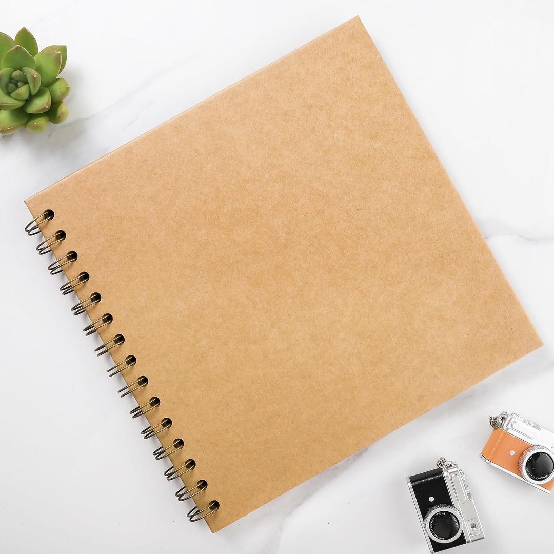 Scrapbook 7 x 7 Inch DIY Photo Album, Memory Book for Parents and Kids, Hardcover Kraft Paper Brown 20 Sheets/ 40 Pages
