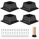4x4 Post Base 4Pcs-Inner Size 3.6x3.6-Heavy Duty Metal Post Brackets-Deck Post Anchors-Solid Steel-Powder Coated-Wood Post Holder for Porch Handrail Railing Pergola Fence Pavilion-Support Deck Base