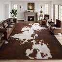 DweIke Cow Print Rugs for Living Room, 5x7 Machine Washable Cowhide Area Rugs for Living Room, Non-Slip Low Pile Stain Resistant Throw Carpet for Dining Room Home Western Decor, Red-Brown