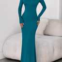 PRETTYGARDEN Fall Dresses for Women 2026 Long Sleeve Bodycon Mock Neck Ruched Maxi Formal Cocktail Wedding Guest Dress (Blue, XL)