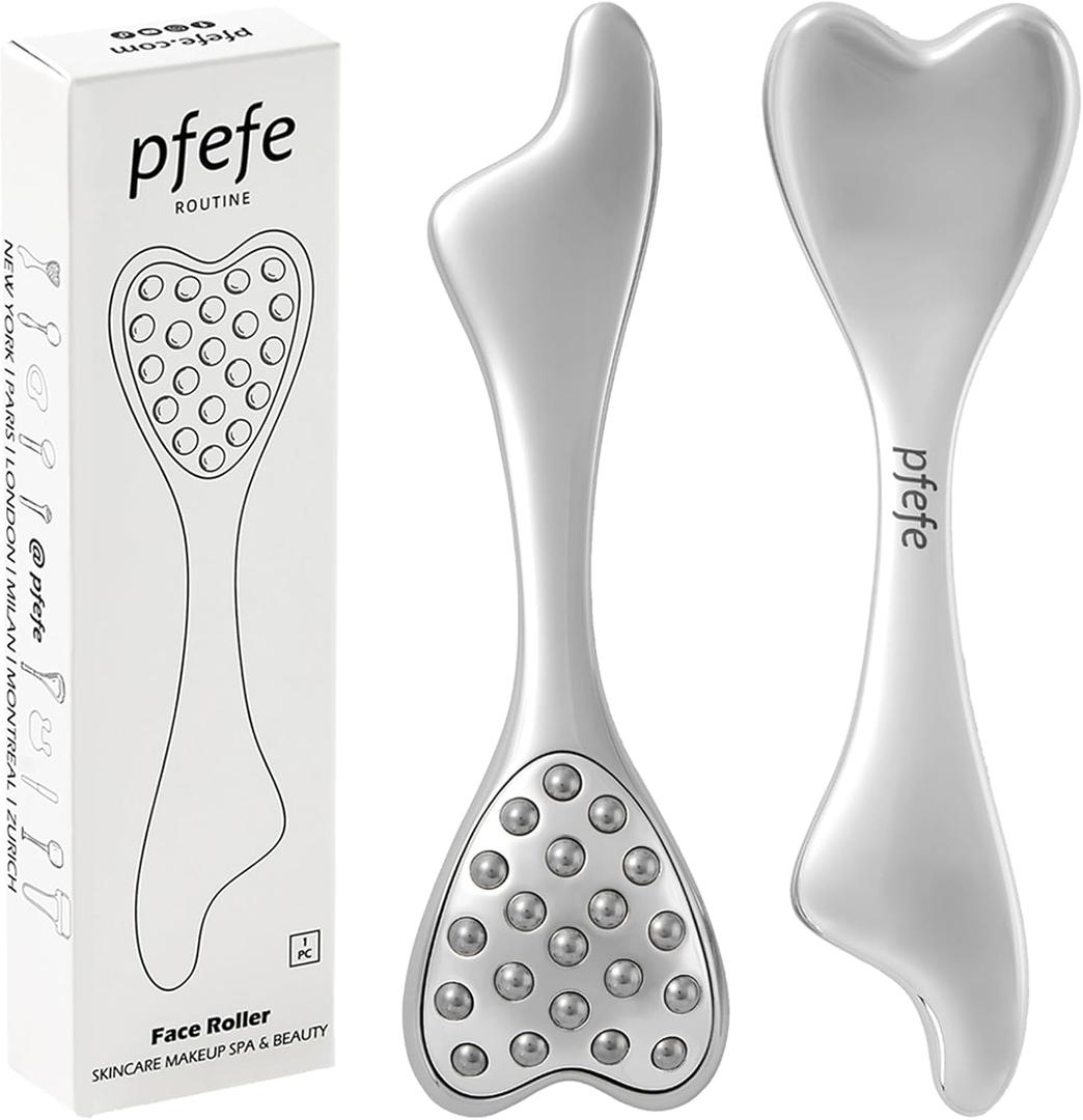 pfefe Stainless Steel Gua Sha & Face Roller, 3-in-1 Dolphin Facial Roller for Esthetician Supplies Women Gift, Skin Care Tool for Puffiness, Wrinkles, Dark Circles (1 Pc)