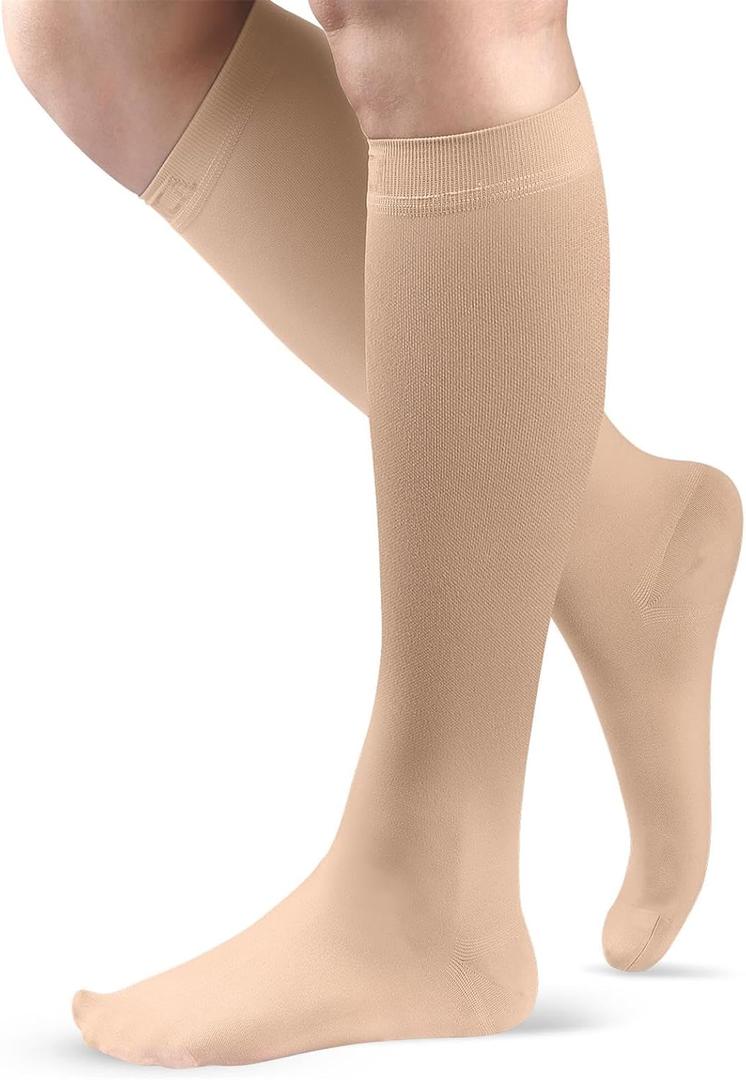 NEENCA 20-30mmHg Medical Compression Socks for Circulation, Edema, Swelling, Varicose veins, Recovery (Skin, Large)