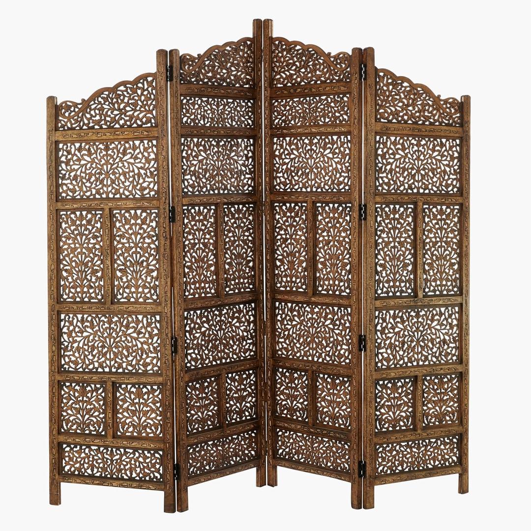 Deco 79 Traditional Wood Multi-Panel Room Divider, 72" H x 80" L, Textured Brown Finish, Oil Rubbed Bronze Finish, Model:34006