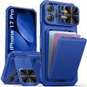 SSLOTSCASE for iPhone 17 Pro Case Wallet with Card Holder & Slide Camera Cover & Hidden Kickstand & Camera Cover Stand, Heavy Duty Rugged Protective Phone Case Cover for iPhone 17 Pro 2025, Royal Blue