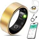 Smart Health Ring Fitness Tracker for Men Women, Sleep, Stress & Activity Monitoring, IP68 Waterproof, Long Lasting Battery, No Subscription Fees, Compatible with iOS & Android, Gold 7