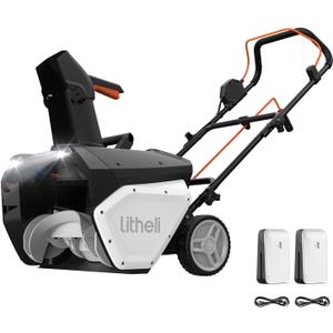 Litheli 2x20V Cordless Snow Blower, 20'' Brushless Electric Snow Thrower with Wheels, 180 Adjustable Chute, LED Lights, 2x4.0Ah Battery Included, Heavy Duty for Driveway Patio, Style: Snow Blower w/ 2 Batteries