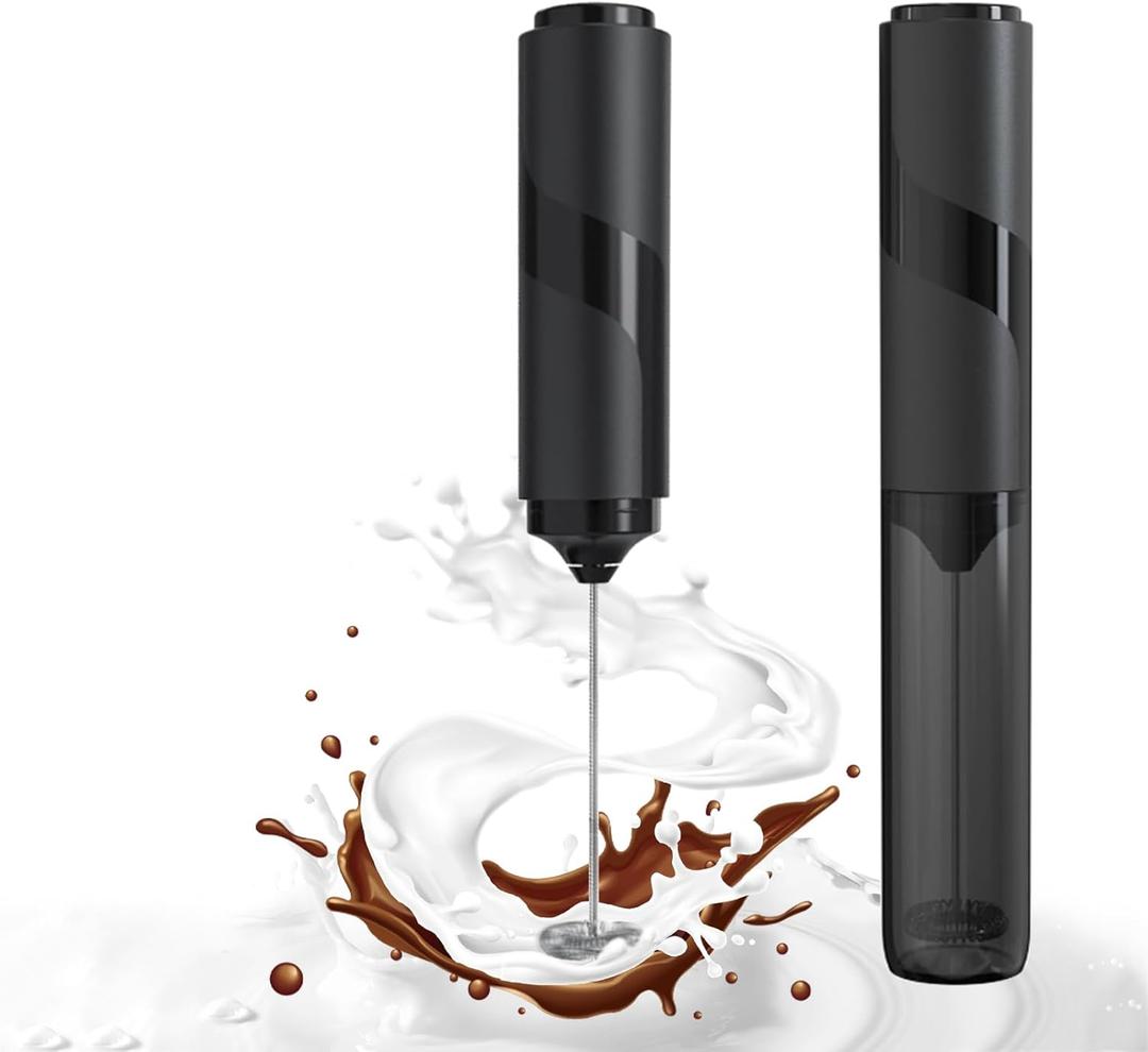 Handheld Milk Frother,Milk Frother Handheld with Cover, Battery-Operated Electric Foam Maker Frother Wand,Drink Mixer for Coffee, Latte, Matcha, Protein Shakes, Hot Chocolate (Black Storage Sleeve)