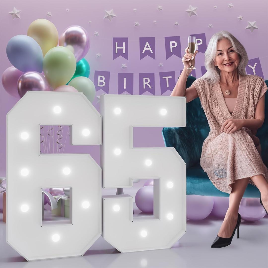 3FT Light Up Numbers 65, 65th Birthday Decorations for Women Men Her Him, Marquee Numbers 3 Feet Tall Light Up Sign for Birthday Party Anniversary Decorations