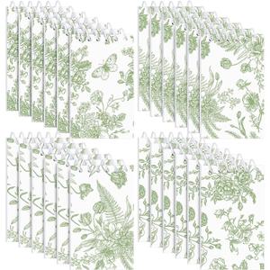 24 Pcs Sage Green Floral Mini Notepads Chinoiserie Vintage Flower Small Spiral Pocket Notebooks Bulk for Bridal Wedding Baby Shower Birthday Tea Party Favor Gift Present Supplies (Green and White)
