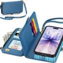TUCCH Removable Crossbody Case Wallet for iPhone 17 (6.3-inch) 2025, Wireless Charging, RFID Blocking 9 Card Slots, Lanyard, Wrist Strap, Zipper Pocket, PU Leather, Stand Magnetic Cover, Light Blue