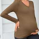 Yousify Womens Maternity Tops V Neck Long Sleeve Fitted Tunic Shirts Casual Basic Tees Mama Pregnancy Clothes (Brown)