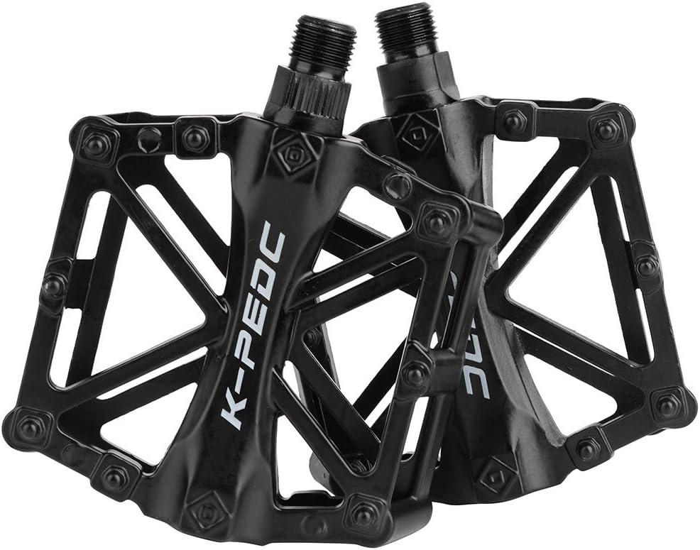 Aluminium CNC Bike Pedals 9/16", Lightweight Mountain Road Bike Pedal with 16 Anti-Skid Pins Bicycle Pedals for MTB BMX (Black)