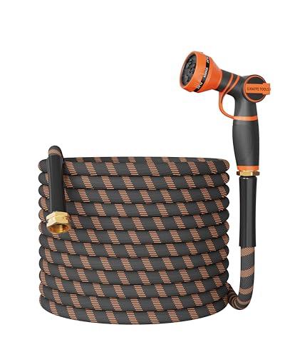Giraffe Tools Non-Expandable Garden Hose 75FT 1/2” Lightweight Flexible Water Hoses Burst 600 psi with 9 Spray Function Nozzle Heavy Duty Hose