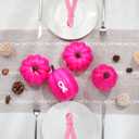 4 Pcs Large Artificial Pink Pumpkin Breast Cancer Awareness Decorations Faux Foam Pumpkins with Pink Ribbon for Breast Cancer Month Fall Table Decor(4.33 Inch,4.72 Inch,White Ribbon)
