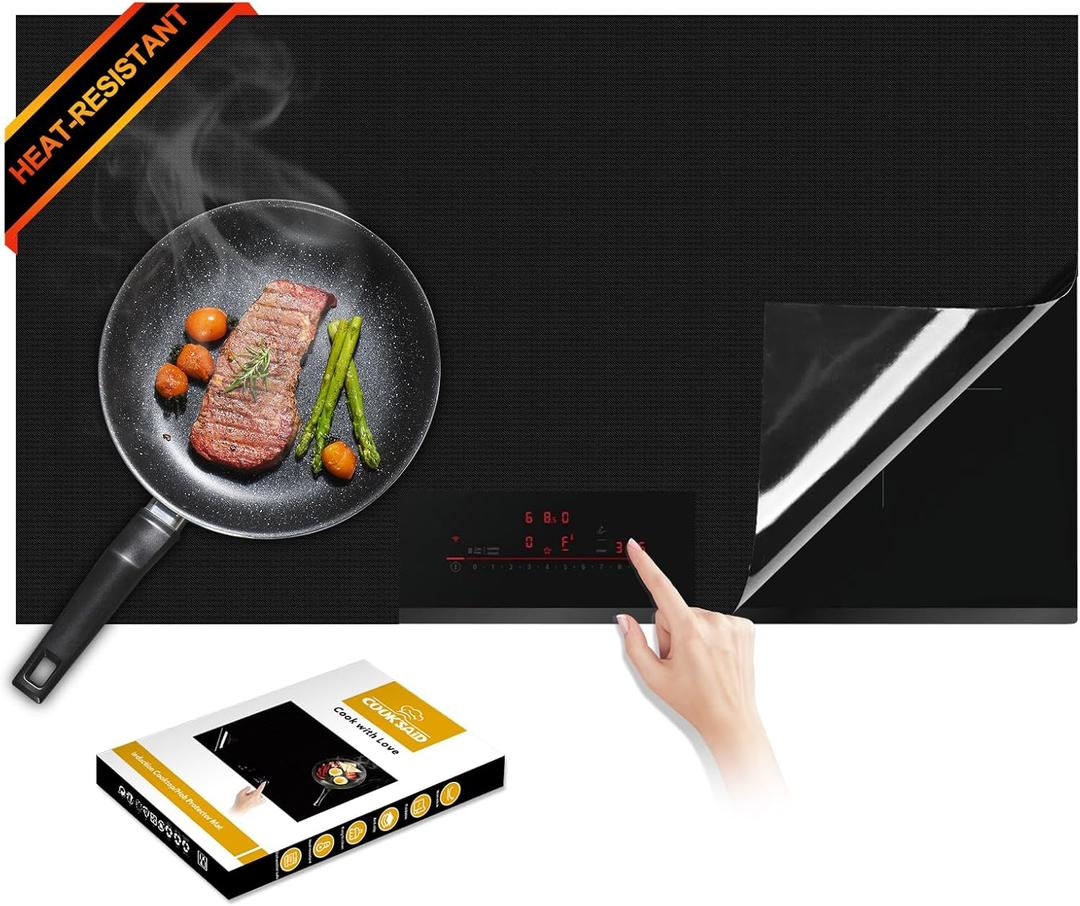 Cook's Aid Newly-upgraded Silicone Induction Cooktop Protector Cover Stove Mat 20.4" x 30.7" (Magnetic) | 300C (572F) Heat-Resistant | Power Boost Compatible | Prevents Pot Sliding & Scratches