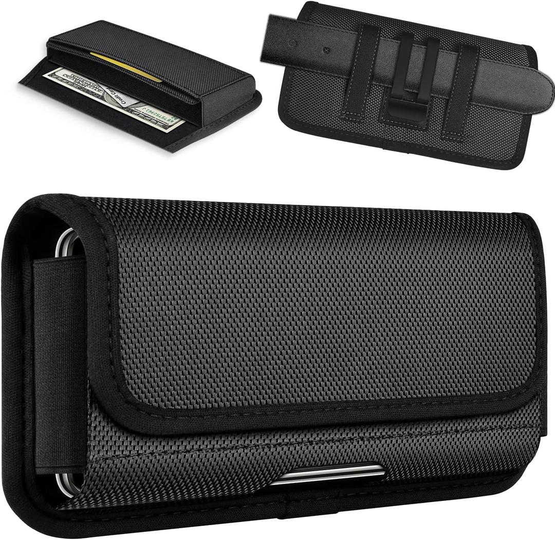 ykooe Rugged Nylon Holster Compatible with iPhone 16 15 14 13 12 & Pro Models, Galaxy S25, S24, S23, S22 Cell Phone Belt Holder for Men, Black - L