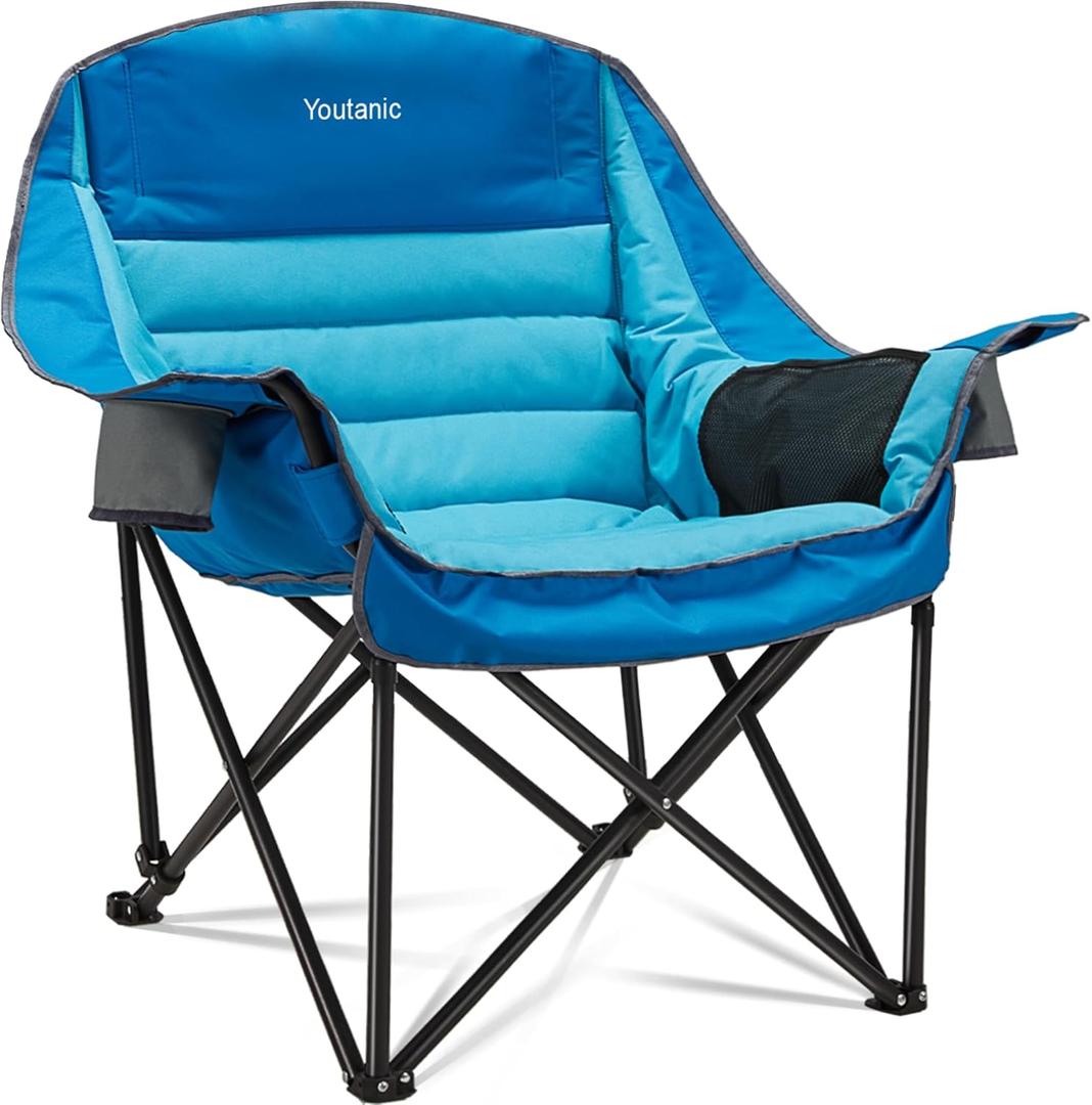 Oversized Camping Chair, Portable Folding Camping Chairs with Side Pocket, Cup Holder and Carry Bag, Heavy Duty Outdoor Camping Chairs for Adults, Fishing, Sports, Trip, up to 400lbs, Style 1 (Blue)