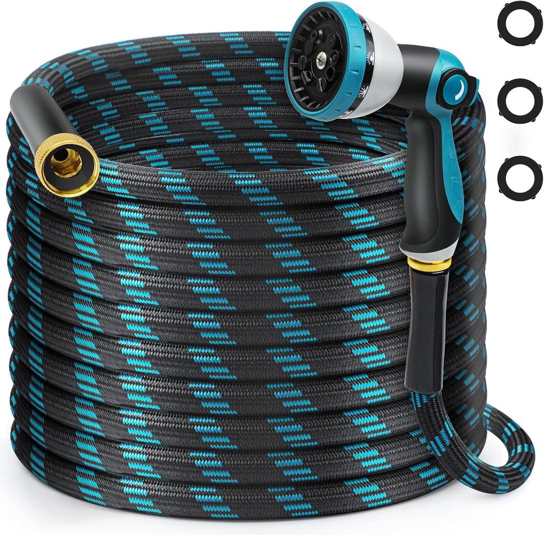 Gardentime 50FT Non-Expandable Garden Hose, Heavy Duty Flexible Water Hose with Leakproof 3/4" Fittings 10 Modes Spray Nozzle, Kink-Free, Lightweight & Durable for Yard, Lawn, Garden & Outdoor Use