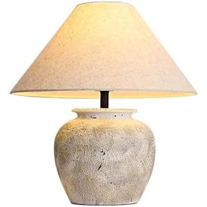VYORO Farmhouse Table Lamp White Ceramic Lamps Rustic Clay Pot with Fabric Shade Decor for Living Room Bedroom House Bedside Nightstand Home Office