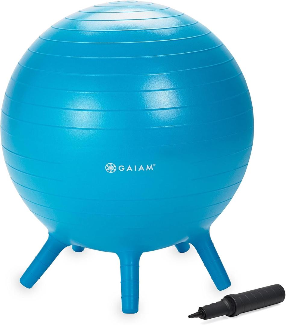 Gaiam Kids Stay-N-Play Children's Balance Ball - Flexible School Chair Active Classroom Desk Alternative Seating Built-In Stay-Put Soft Stability Legs, Includes Air Pump, 20.5"