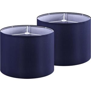 GOSO Drum Lamp Shades Set of 2 Medium Blue,Rustic Lamp Shades for Table Lamps Floor Lamps-13 * 13 * 10 inch (Spider) Replacement Lampshades -Art Deco Barrel Shade Required Assembly (Blue-Natural Faux silk)