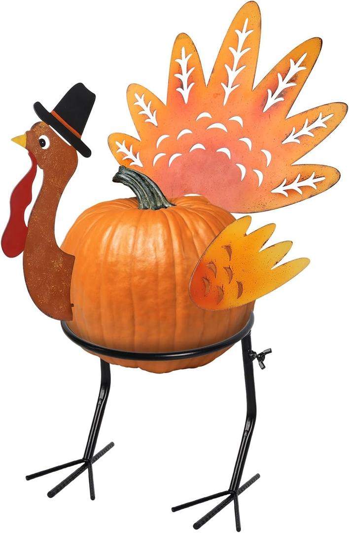 yosager Male Turkey Pumpkin Making Kit, Thanksgiving Decorations DIY Pumpkin with Stand, Colorful Metal Turkey Parts Poke into Pumpkin, Indoor/Outdoor Thanksgiving Autumn Fall Harvest Home Decor