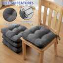 IPYNBAP Chair Cushions for Dining Chairs Set of 4, Kitchen Chair Cushions, Chair Pads with Ties and Non Slip Backing, Tufted Memory Foam Seat Cushion 4 Pack, 15.5" x 15.5" x 4", Dark Gray