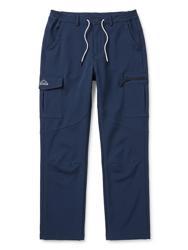 OutdoorsSports Men's Cargo Hiking Pants, Water-Resistant Outdoor Trousers, Navy Blue, Size 32