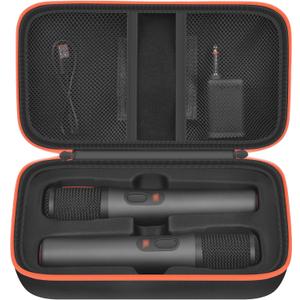 Boobowl Bluetooth Microphone Wireless Case Compatible with JBL PartyBox Wireless Mic - 2X Digital Microphones, Portable Mic Box for Rechargeable Battery, Receivers, Adapter (Bag Only), Black