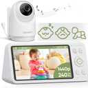 bonoch 1440p Baby Monitor with Camera and Audio, Smart No WiFi Baby Camera, 5.5" Video Monitor, AI Crying/Motion/Turn Over Detect, 240h Lasting, Hack Proof, Auto Night Vision, VOX Mode, White Noise